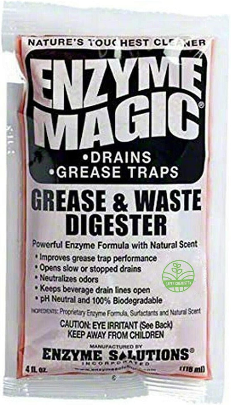 ENZYME MAGIC Grease & Waste Digester Cleans Slow/Clogged Drains, Urinals, Commodes, Beverage Towers, Grease Traps; Enzyme Formula Destroys Waste, Fat, Oil, Grease; Neutralizes Odors (4 Oz x 32-Pack) - Image 1